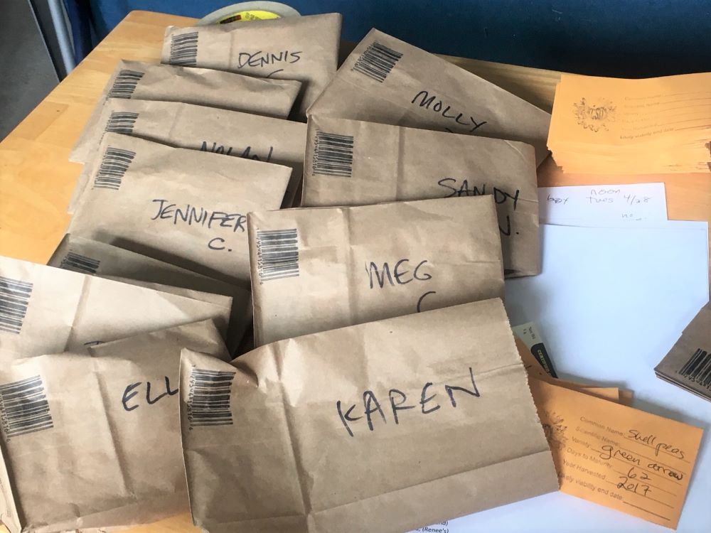 Seed orders bagged and labeled